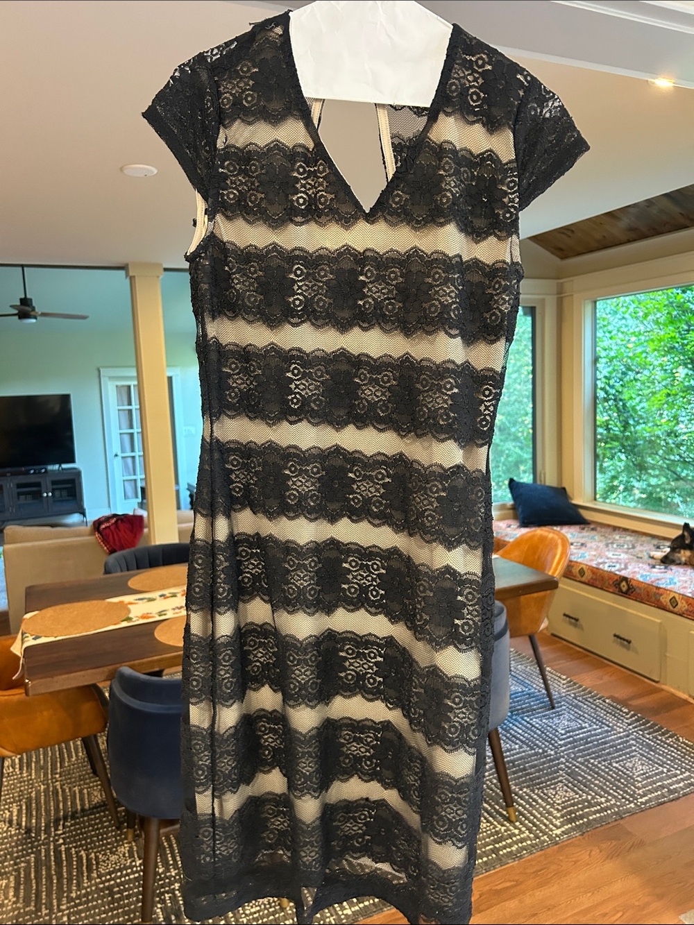 Liberty Love Black Lace Over Nude Midi Dress